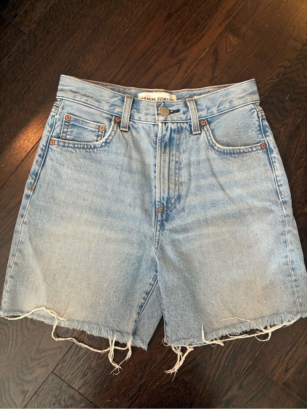 Denim Forum Light Blue High-Rise Cutoff Jean Shorts - Picture 1 of 6